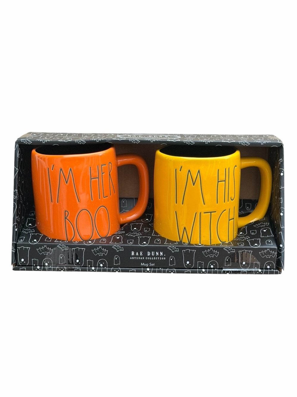Rae Dunn Halloween I’m Her Boo I’m His Witch 2 Mug Set 19.5 oz New
